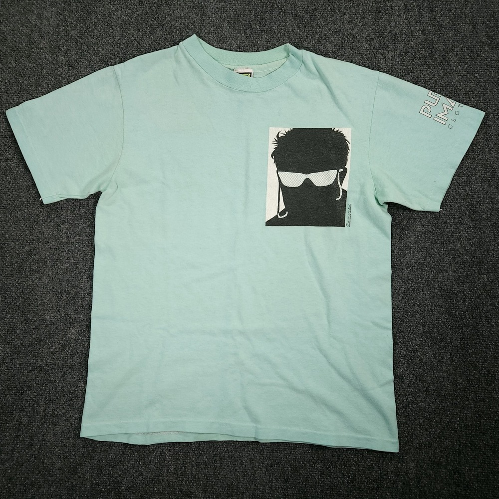 Vtg Public Image Tshirt 80-90's Single Stitch Men’s Medium Green Aqua Rare!